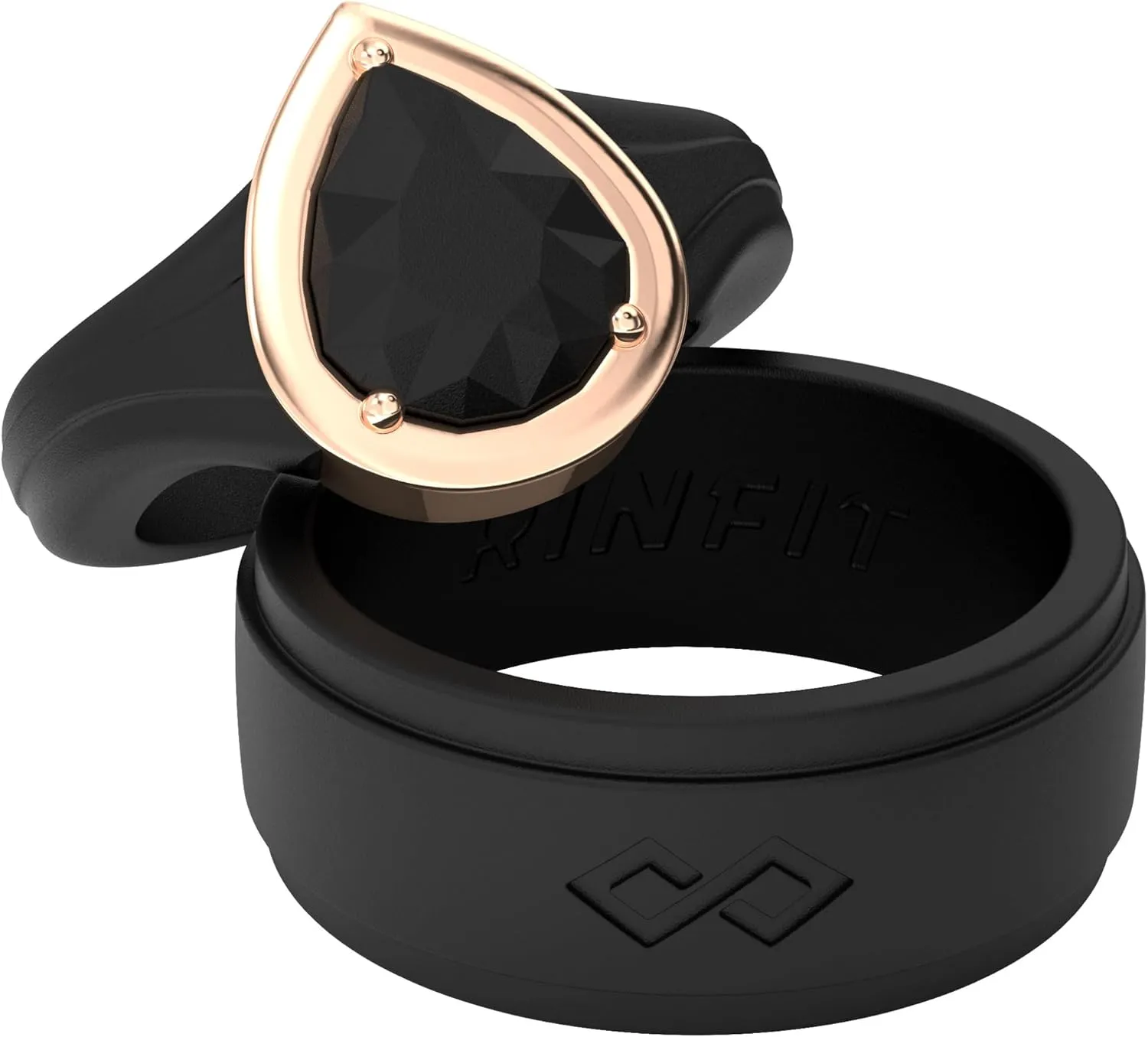 Rinfit Matching Silicone Rings for Couples - Wedding Bands for Him and Her - Emerald/Oversized Pear/Metal Pear & Infinity Patented Design