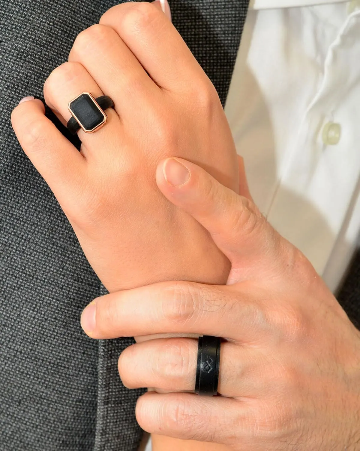 Rinfit Matching Silicone Rings for Couples - Wedding Bands for Him and Her - Emerald/Oversized Pear/Metal Pear & Infinity Patented Design