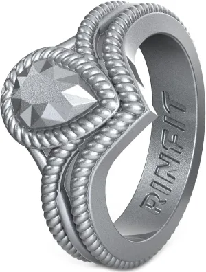 Rinfit Silicone Rings for Women - Pear Engagement Silicone Ring - Womens Rubber Wedding Bands - Patented Design