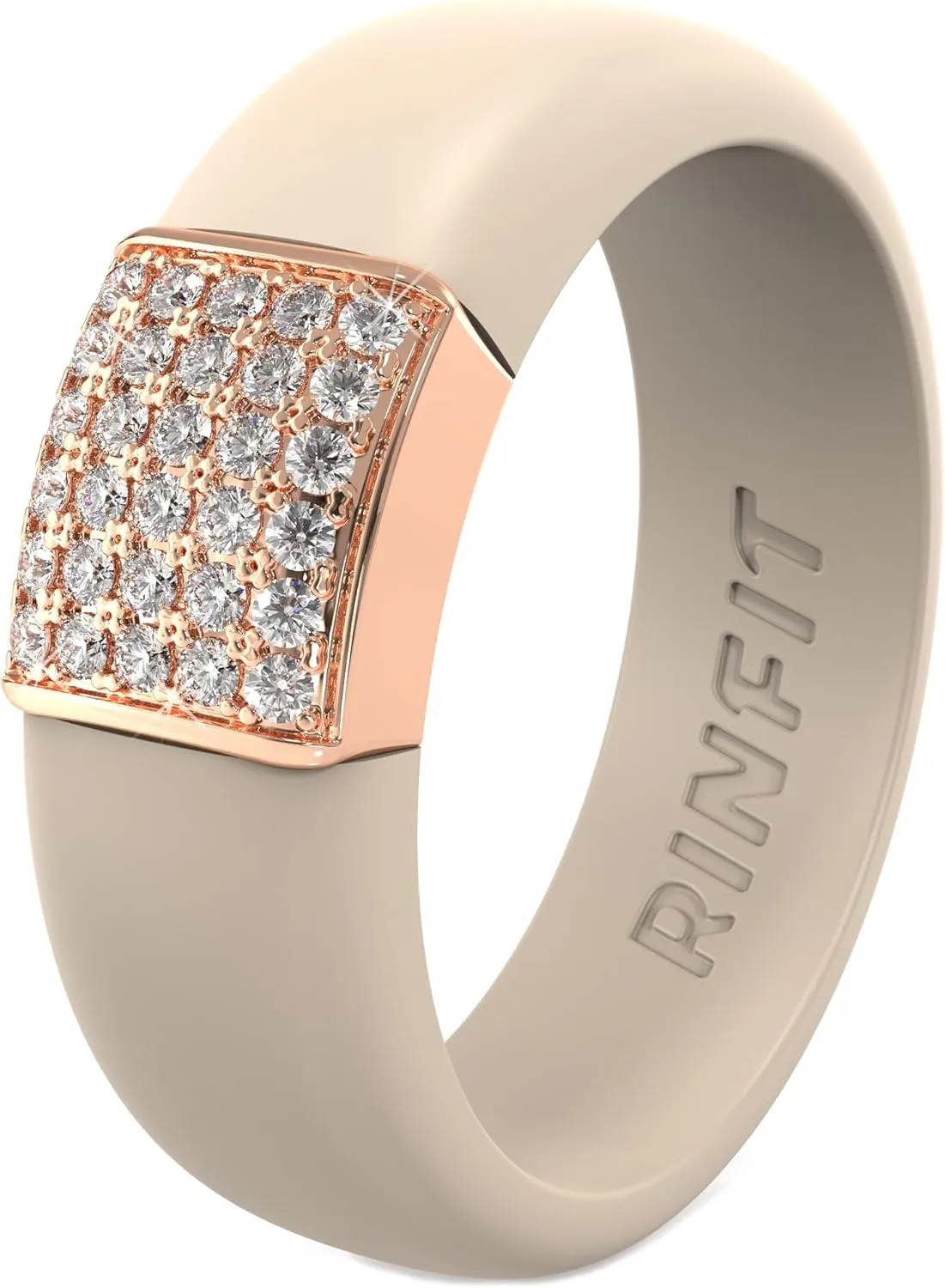 Rinfit Womens Silicone Wedding Ring - Engagement Ring for Women - Promise Rings for Her with Stainless Steel Metal & Cubic Zirconia Stones - Patented Design