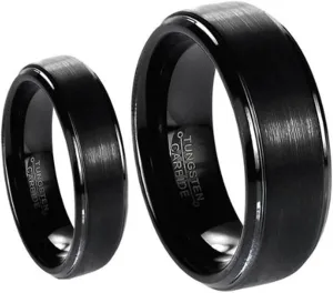 Ring for Men and Ring for Women His & Her's Matching Set 6mm / 8mm Black Brushed Center with Polished Edge Tungsten Carbide Wedding Band Set Wedding Band Ring Ideal Rings for couples