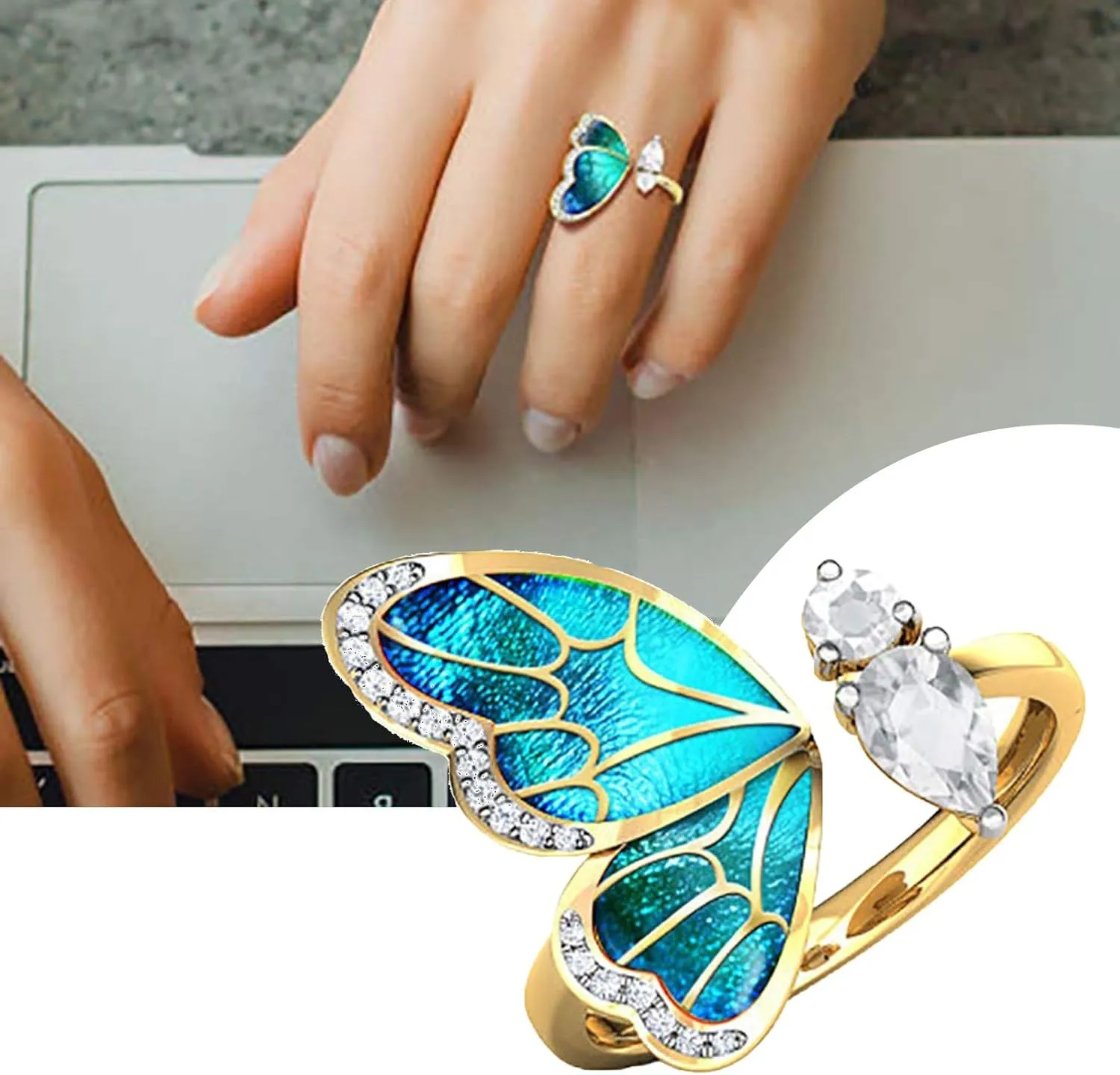 Rings Sets for Women Butterfly Rings Gold Open Finger Rings Charms Adjustable Rings (Gold, One Size)