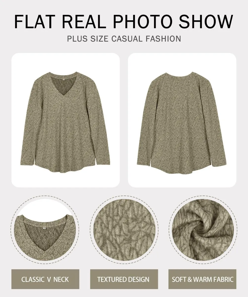 RITERA Women's Plus Size Textured Tops Long Sleeve Sweater Shirts Knit Tunic Oversized Casual Pullover Blouse XL-5XL