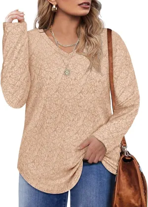 RITERA Women's Plus Size Textured Tops Long Sleeve Sweater Shirts Knit Tunic Oversized Casual Pullover Blouse XL-5XL