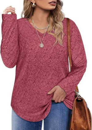 RITERA Women's Plus Size Textured Tops Long Sleeve Sweater Shirts Knit Tunic Oversized Casual Pullover Blouse XL-5XL