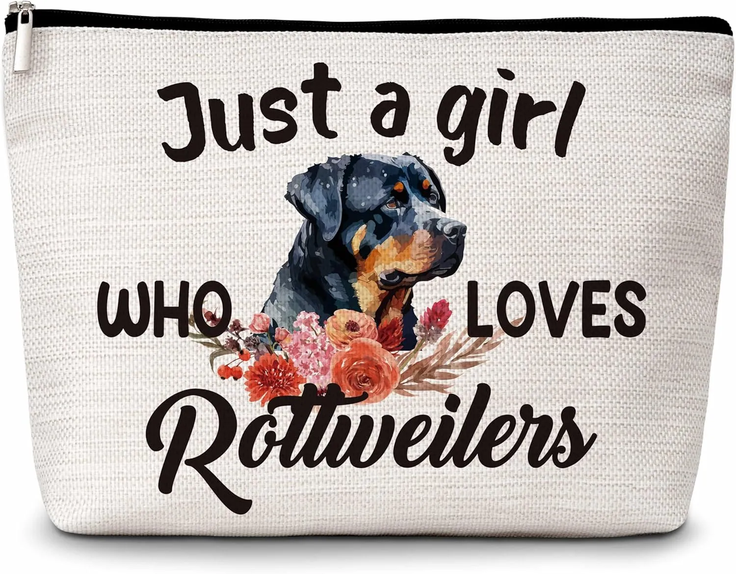 Rottweilers Gifts Makeup Bag, Just A Girl Who Loves Rottweilers Cosmetic Bags, Dog Makeup Zipper Pouch Bag, Dog Lover Inspired Gift, Birthday Gift For Women Girls, 18