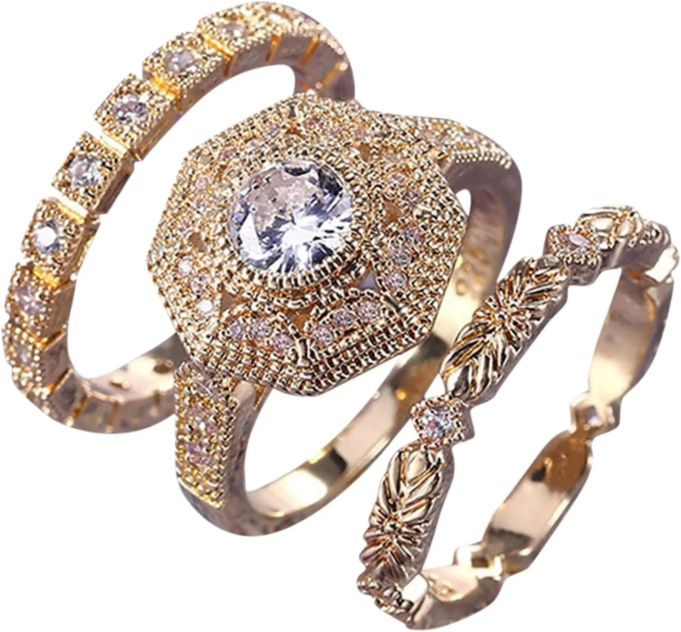 Round Simulation Diamond Rose Gold Handmade Engagement Propose Ring Solitaire Wedding/Bridal Ring Set for Women