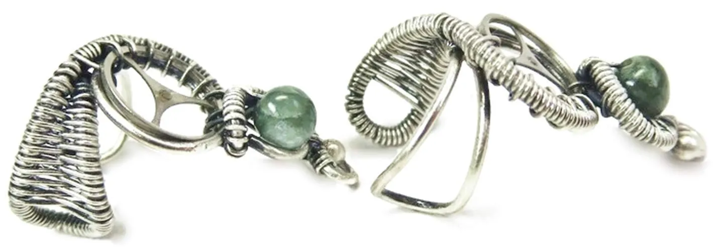 Russian Seraphinite and Sterling Silver Steampunk Ear Cuff; Non-pierced Earring