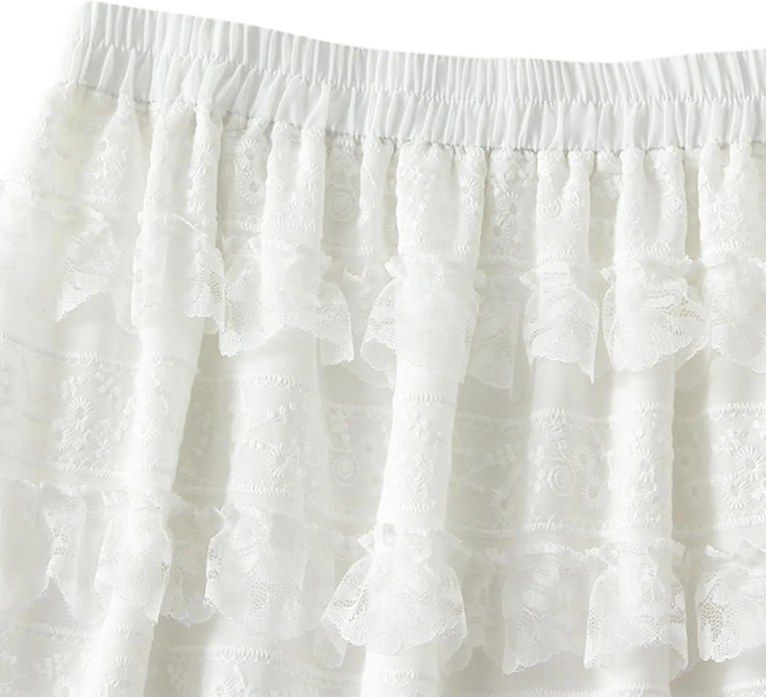 Rvidbe Lace Maxi Skirts for Women Summer Casual Elastic Waist A-Line Pleated Layered Long Skirt Flowy Tiered Tulle Skirts