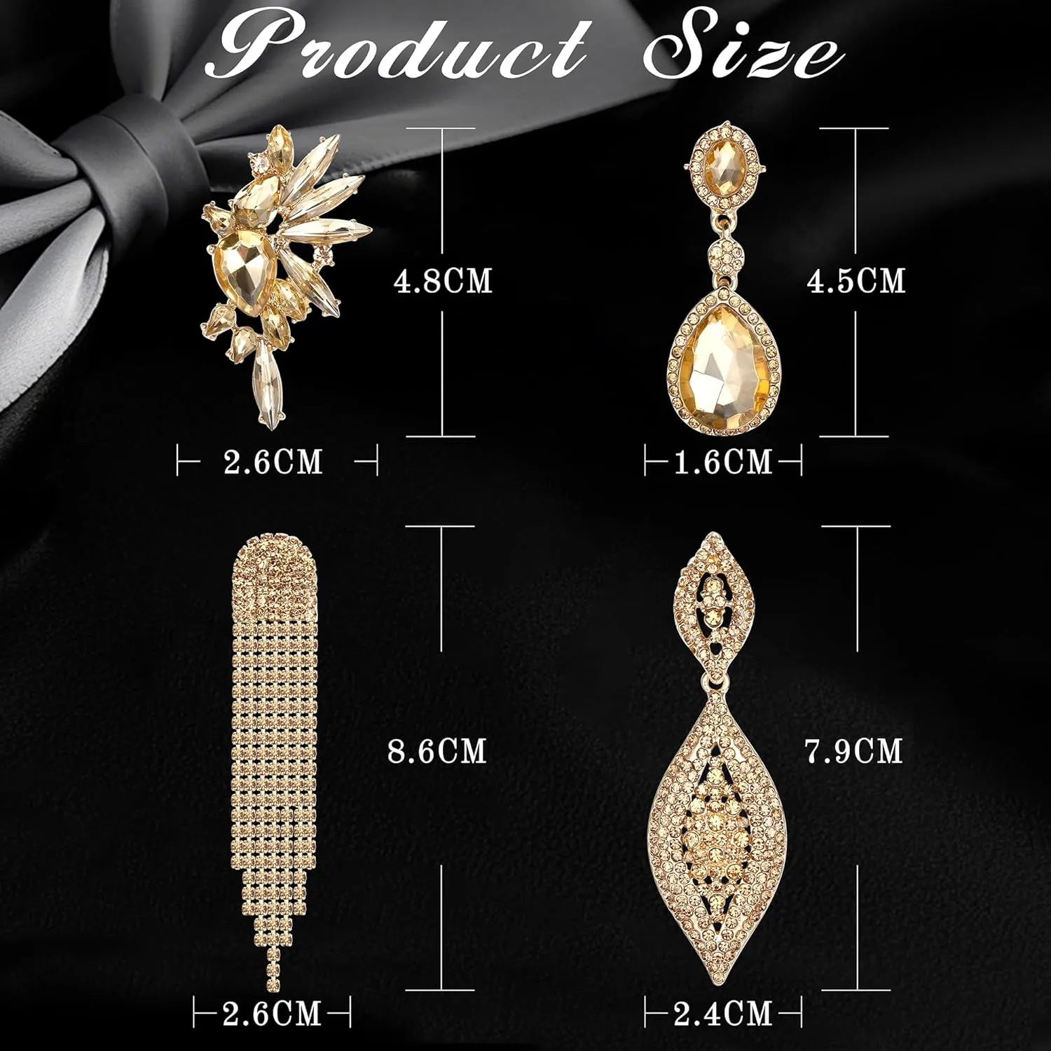 Sanfenly Clip On Earrings Women Dangle, Large Long Dangling Non Pierced Earrings Elegant Formal Big Bling Rhinestone Crystal Simulated Diamond Clip Earrings for Women Non Pierced Ears