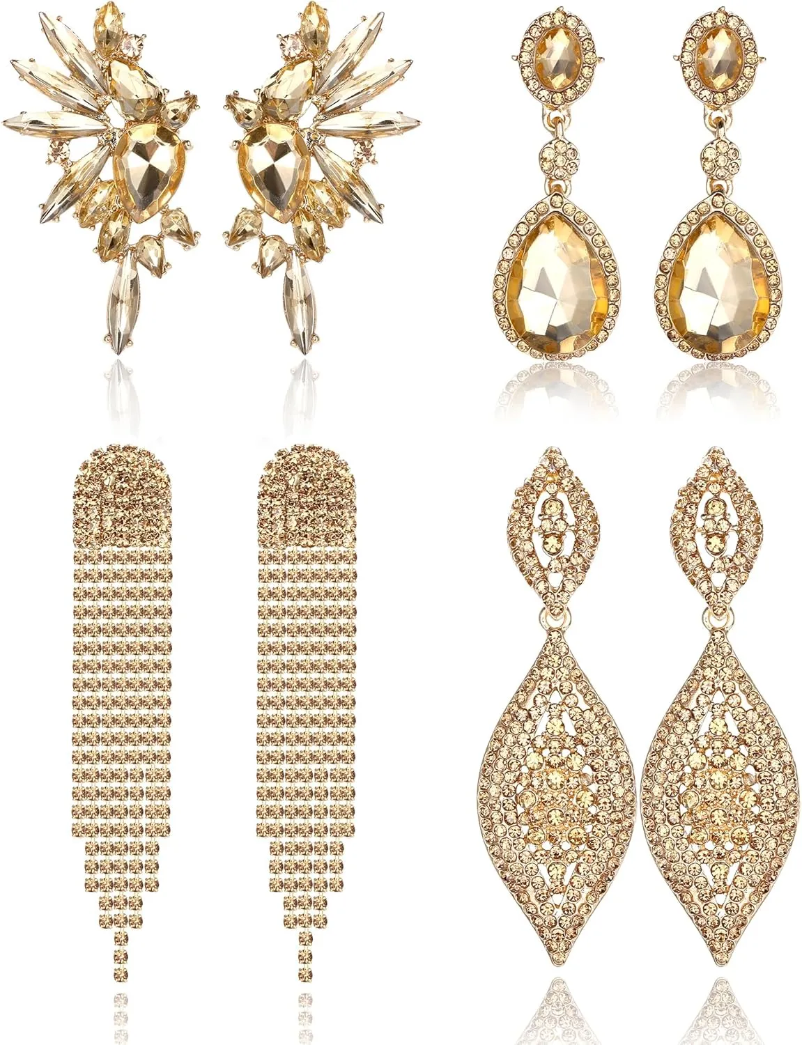 Sanfenly Clip On Earrings Women Dangle, Large Long Dangling Non Pierced Earrings Elegant Formal Big Bling Rhinestone Crystal Simulated Diamond Clip Earrings for Women Non Pierced Ears