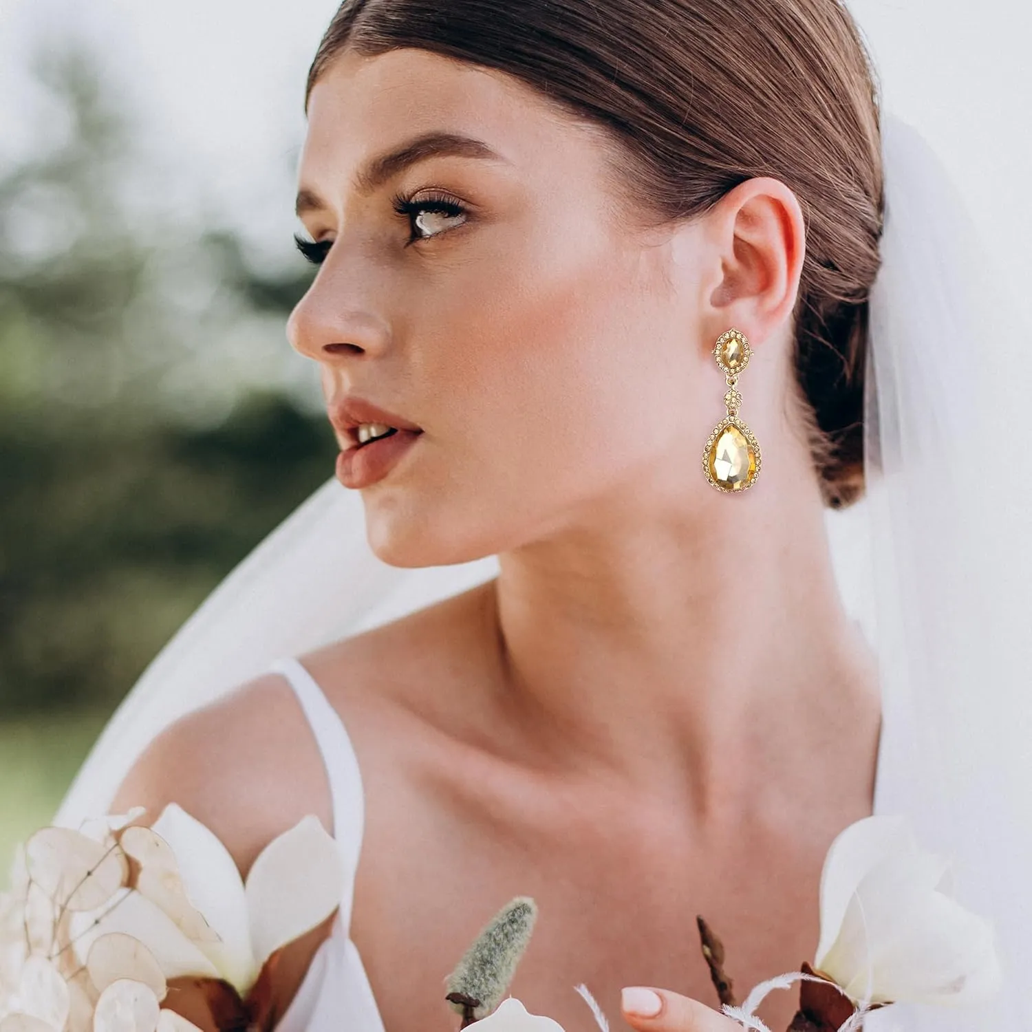 Sanfenly Clip On Earrings Women Dangle, Large Long Dangling Non Pierced Earrings Elegant Formal Big Bling Rhinestone Crystal Simulated Diamond Clip Earrings for Women Non Pierced Ears