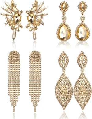 Sanfenly Clip On Earrings Women Dangle, Large Long Dangling Non Pierced Earrings Elegant Formal Big Bling Rhinestone Crystal Simulated Diamond Clip Earrings for Women Non Pierced Ears