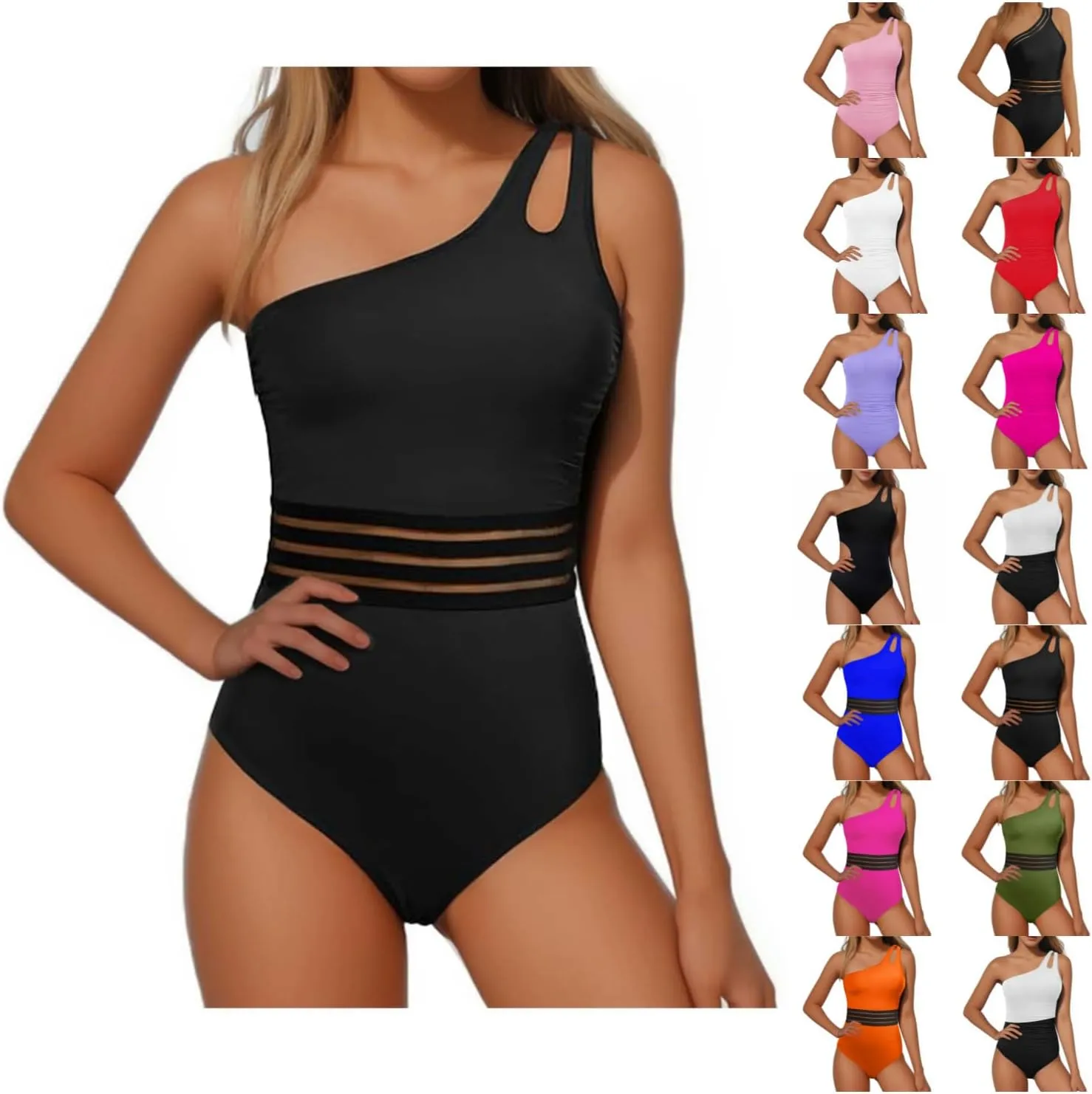 SEAOPEN One Piece Swimsuit for Women One Shoulder Tummy Control Bathing Suits Modest Full Coverage Keyhole Swimwear 2025