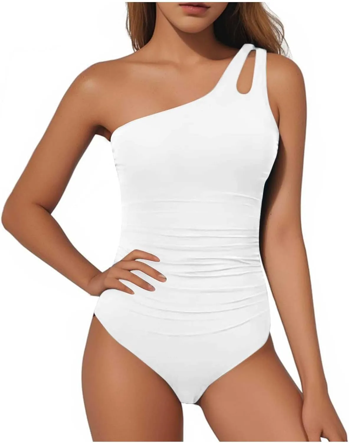 SEAOPEN One Piece Swimsuit for Women One Shoulder Tummy Control Bathing Suits Modest Full Coverage Keyhole Swimwear 2025