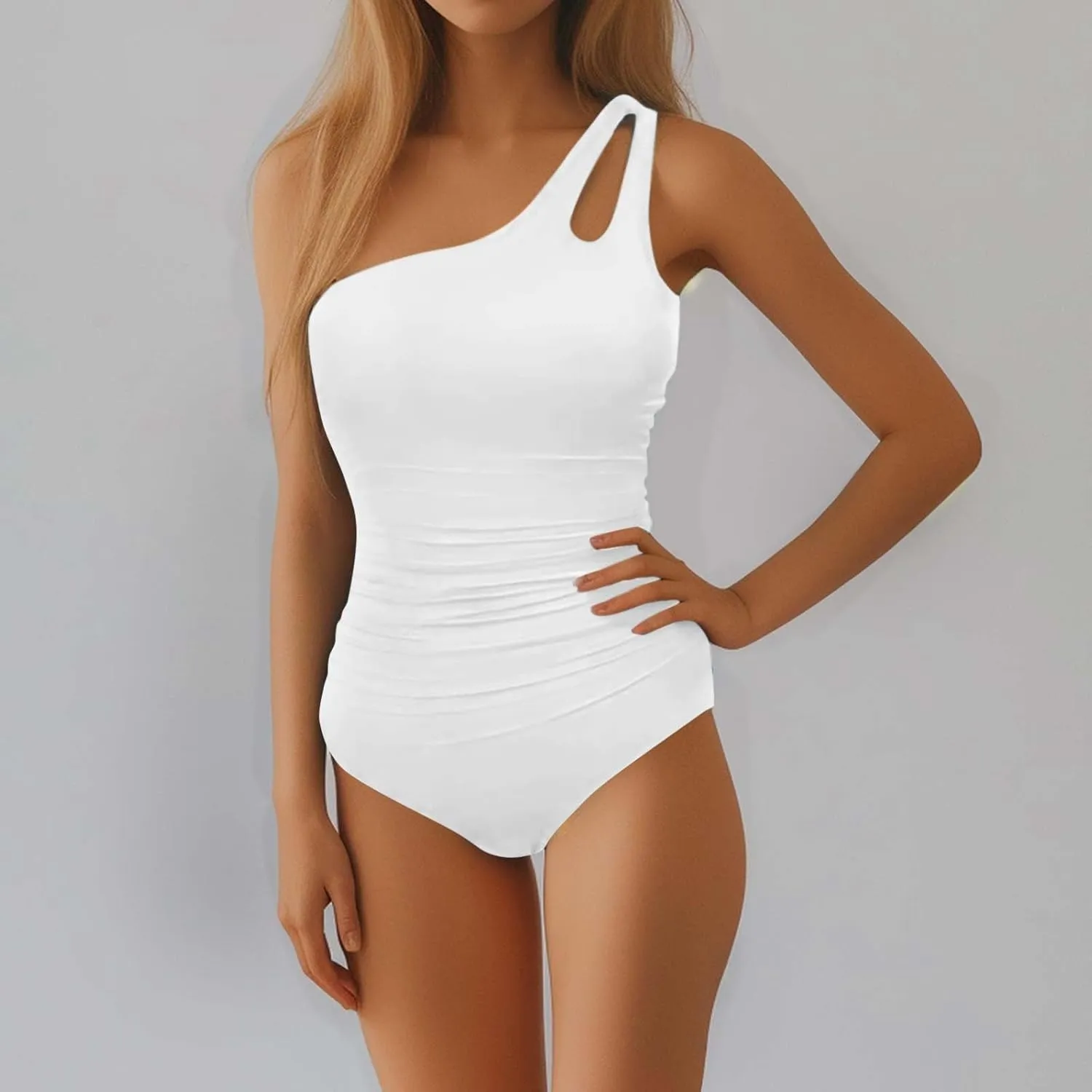 SEAOPEN One Piece Swimsuit for Women One Shoulder Tummy Control Bathing Suits Modest Full Coverage Keyhole Swimwear 2025