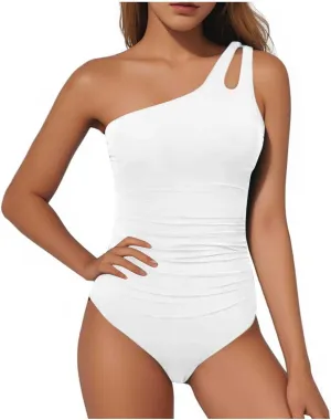 SEAOPEN One Piece Swimsuit for Women One Shoulder Tummy Control Bathing Suits Modest Full Coverage Keyhole Swimwear 2025