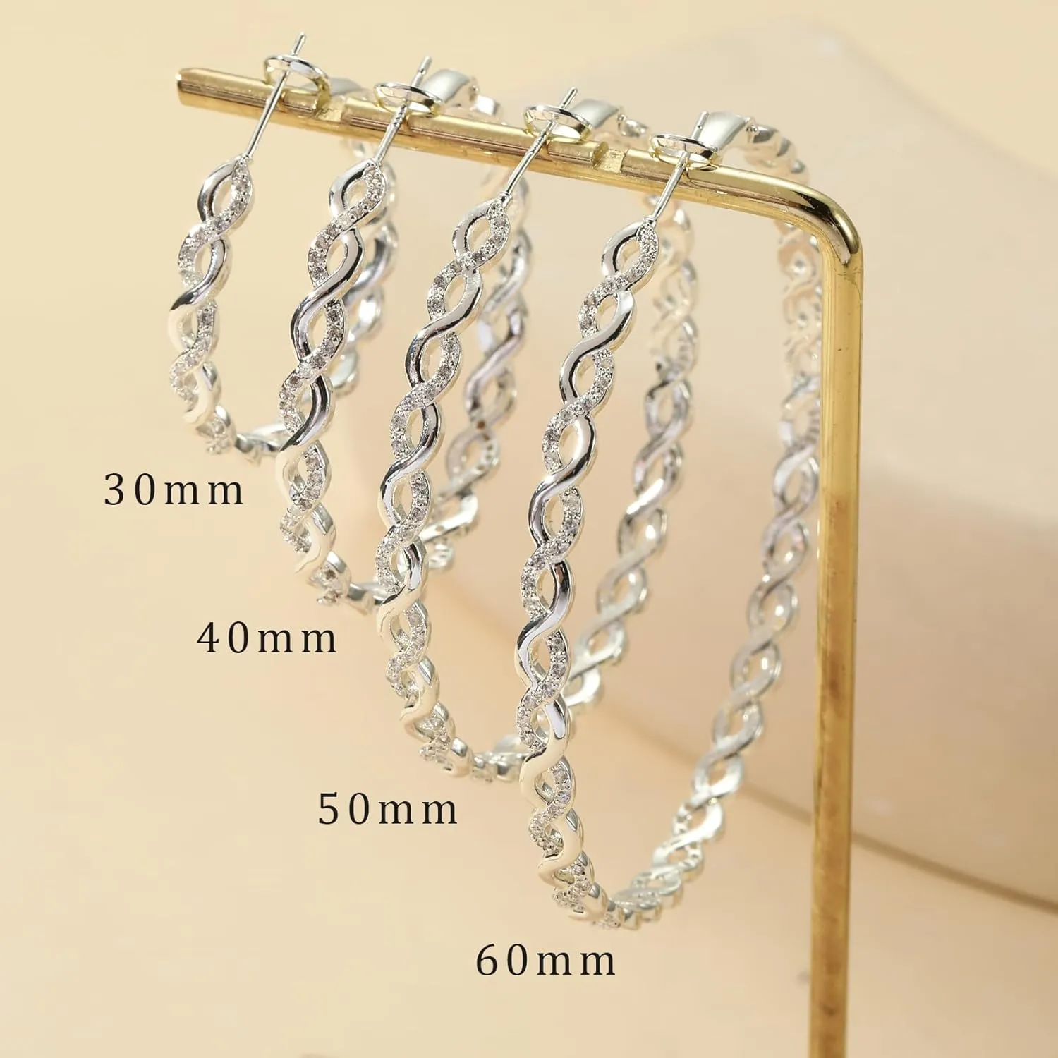 Senteria 925 Sterling Silver Earrings Hoops for Women Lightweight Twisted Hoop Earrings With Cubic Zirconia Hypoallergenic Hoops Earrings (20/30/40/50/60MM)
