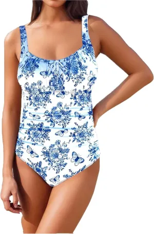 Sexy One Piece Swimsuit for Women Laceup Front Tummy Control Bathing Suit Chic Tie Dye Slimming Swimwear