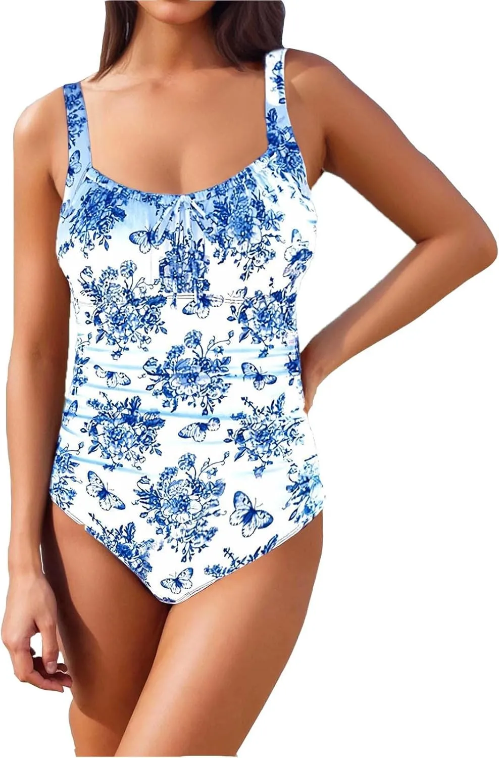 Sexy One Piece Swimsuit for Women Laceup Front Tummy Control Bathing Suit Chic Tie Dye Slimming Swimwear