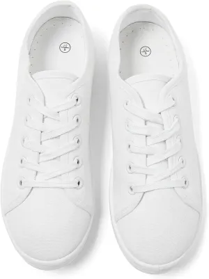 Shupua Women's Casual Canvas Sneakers, White, Lace Up Flats