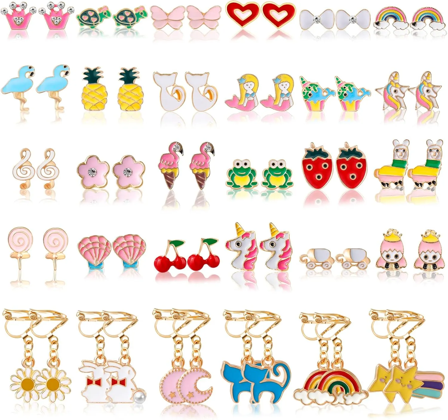 Shyflpopo Kids Clip On Earrings for Girls 20/30/40 Pairs Hypoallergenic Clip on Earrings for Kids Cute Animal Clip on Earrings for Little Girls Toddlers Jewelry Set Party Favor Gift