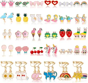 Shyflpopo Kids Clip On Earrings for Girls 20/30/40 Pairs Hypoallergenic Clip on Earrings for Kids Cute Animal Clip on Earrings for Little Girls Toddlers Jewelry Set Party Favor Gift
