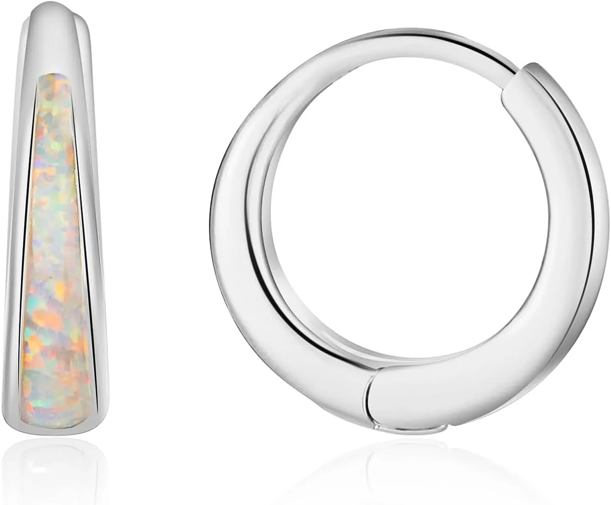Silver & Gold Earrings for Women Trendy Opal Huggie Earrings Small Gold Hoop Earring 14k Gold Plated Opal Jewelry Birthday Gifts for Women Mom Her