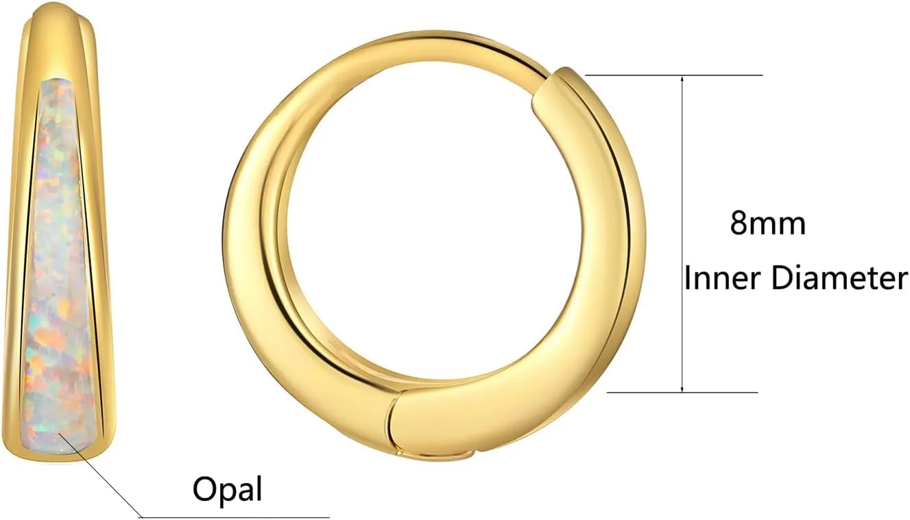 Silver & Gold Earrings for Women Trendy Opal Huggie Earrings Small Gold Hoop Earring 14k Gold Plated Opal Jewelry Birthday Gifts for Women Mom Her