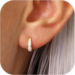 Silver & Gold Earrings for Women Trendy Opal Huggie Earrings Small Gold Hoop Earring 14k Gold Plated Opal Jewelry Birthday Gifts for Women Mom Her