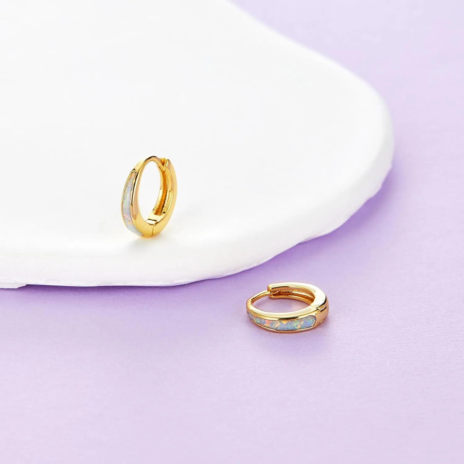 Silver & Gold Earrings for Women Trendy Opal Huggie Earrings Small Gold Hoop Earring 14k Gold Plated Opal Jewelry Birthday Gifts for Women Mom Her