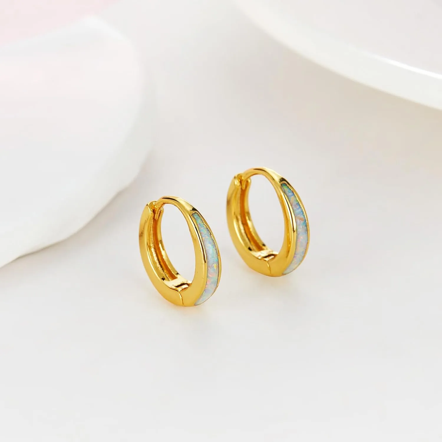 Silver & Gold Earrings for Women Trendy Opal Huggie Earrings Small Gold Hoop Earring 14k Gold Plated Opal Jewelry Birthday Gifts for Women Mom Her