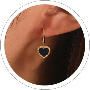 Silver & Gold Heart Dangle Earrings - Pink & Sparkle Rhinestone Bling Heart Jewelry