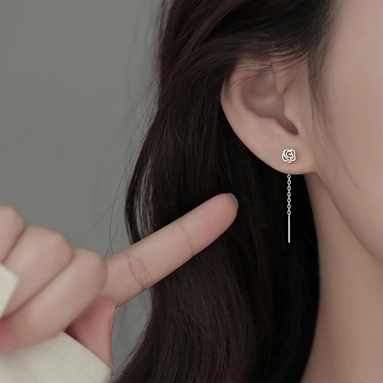 Silver Chain Earrings for Women Silver Threader Earrings Dainty Dangle Earrings for Women Hypoallergenic Thread Earrings for Women Korean Earrings