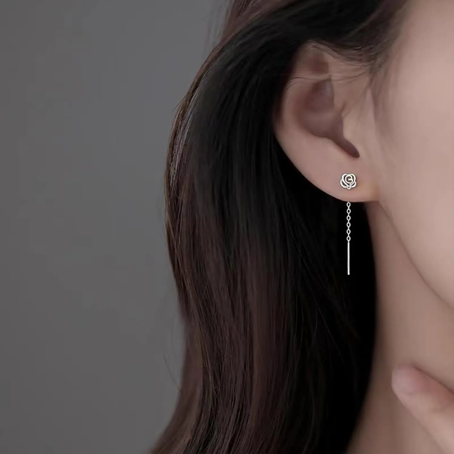 Silver Chain Earrings for Women Silver Threader Earrings Dainty Dangle Earrings for Women Hypoallergenic Thread Earrings for Women Korean Earrings