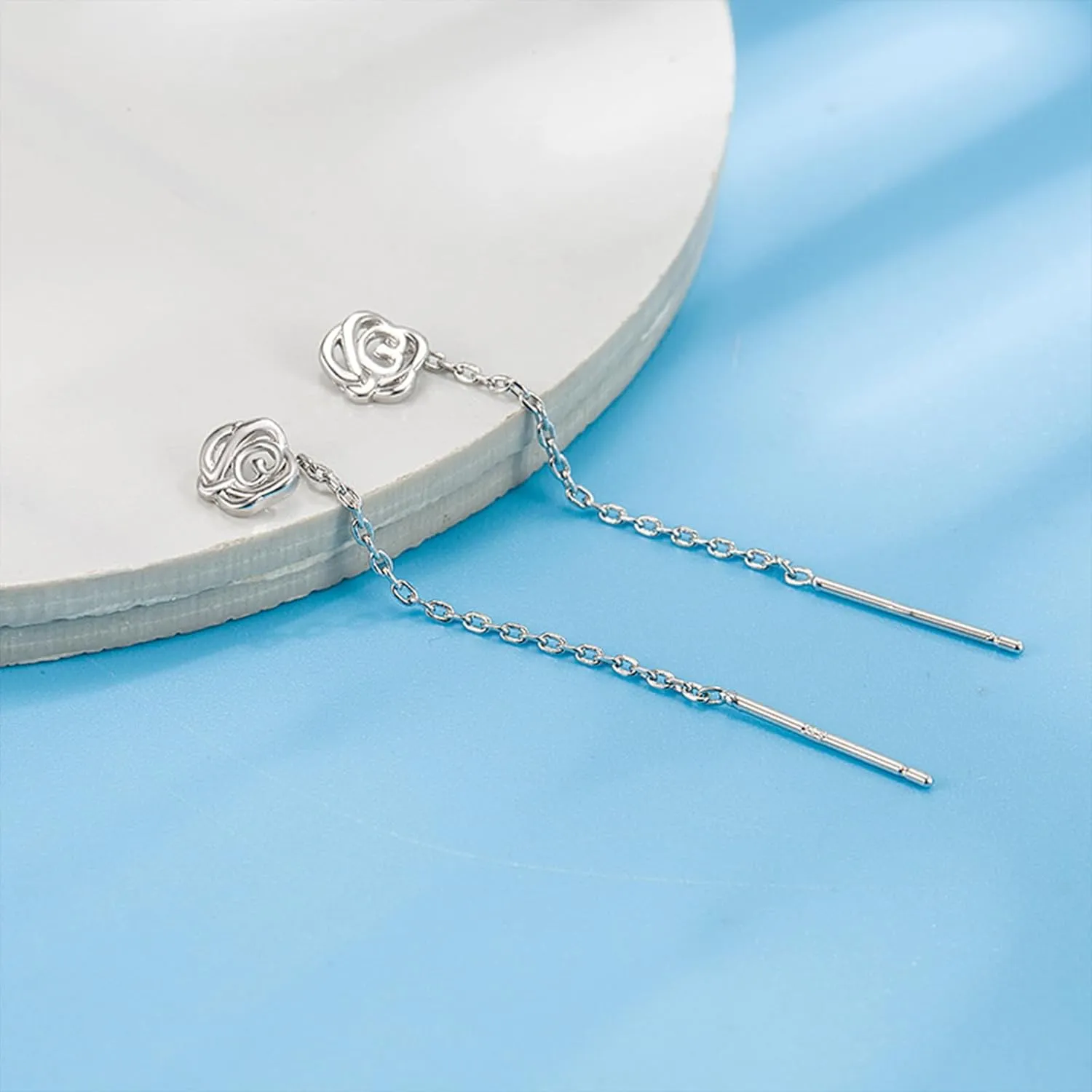 Silver Chain Earrings for Women Silver Threader Earrings Dainty Dangle Earrings for Women Hypoallergenic Thread Earrings for Women Korean Earrings