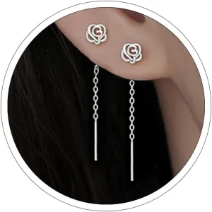 Silver Chain Earrings for Women Silver Threader Earrings Dainty Dangle Earrings for Women Hypoallergenic Thread Earrings for Women Korean Earrings