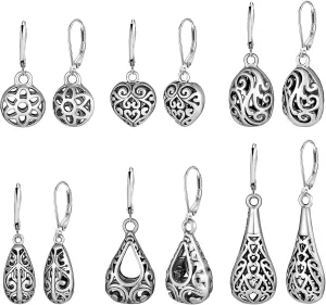 Silver Dangle Earrings for Women Silver Earrings Set, Boho Drop Earrings for Women, Hypoallergenic Trendy Earring Sets, Lightweight Dangling Teardrop Leverback Earrings Western Jewelry Gift for Women's 