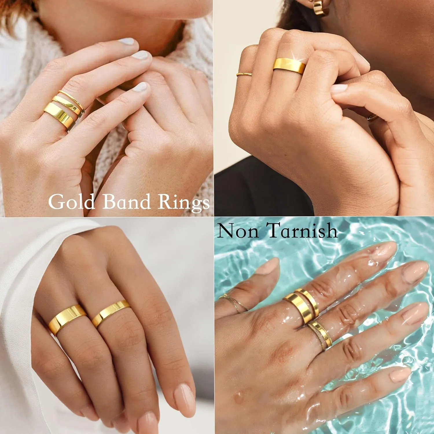 Silver Rings for Women Non Tarnish, Gold Wedding Bands for Men, Stainless Steel Chunky Knuckle Pinky Ring Set for Jewelry Gift Size 5-13
