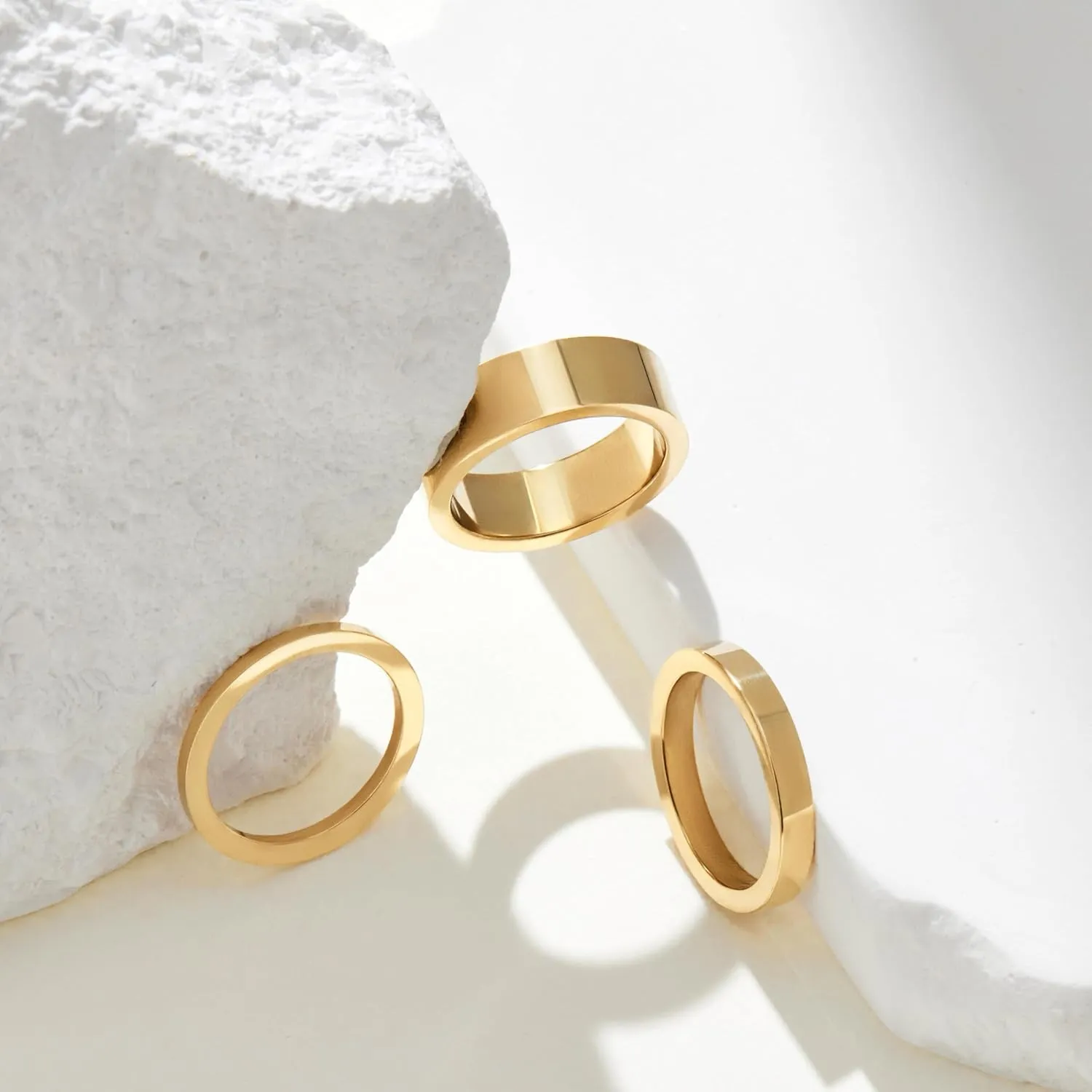Silver Rings for Women Non Tarnish, Gold Wedding Bands for Men, Stainless Steel Chunky Knuckle Pinky Ring Set for Jewelry Gift Size 5-13