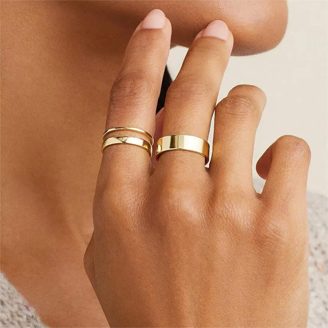 Silver Rings for Women Non Tarnish, Gold Wedding Bands for Men, Stainless Steel Chunky Knuckle Pinky Ring Set for Jewelry Gift Size 5-13