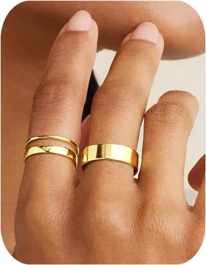 Silver Rings for Women Non Tarnish, Gold Wedding Bands for Men, Stainless Steel Chunky Knuckle Pinky Ring Set for Jewelry Gift Size 5-13