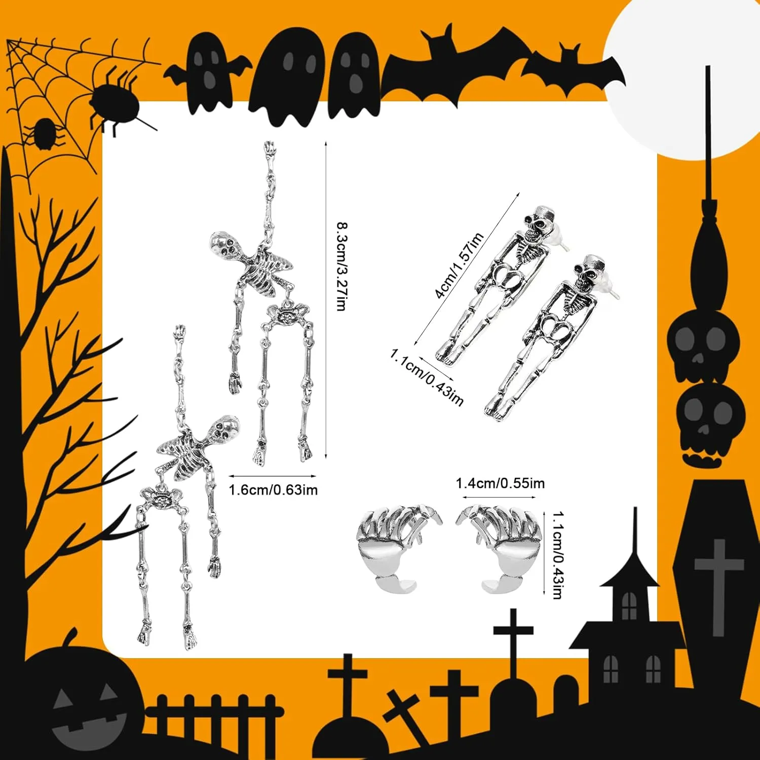 Skull Earrings Halloween Jewelry Gothic Earrings Spooky Scary Skeletons Cool Earrings Punk earrings