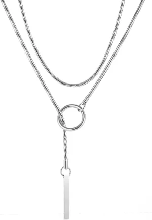 Slip Chain Choker Necklaces for Women Stainless Steel Bar Pendant Necklace Handmade Adjustable Boho Lariat Y Necklace Aesthetic Statement Punk Rock Collar Jewelry