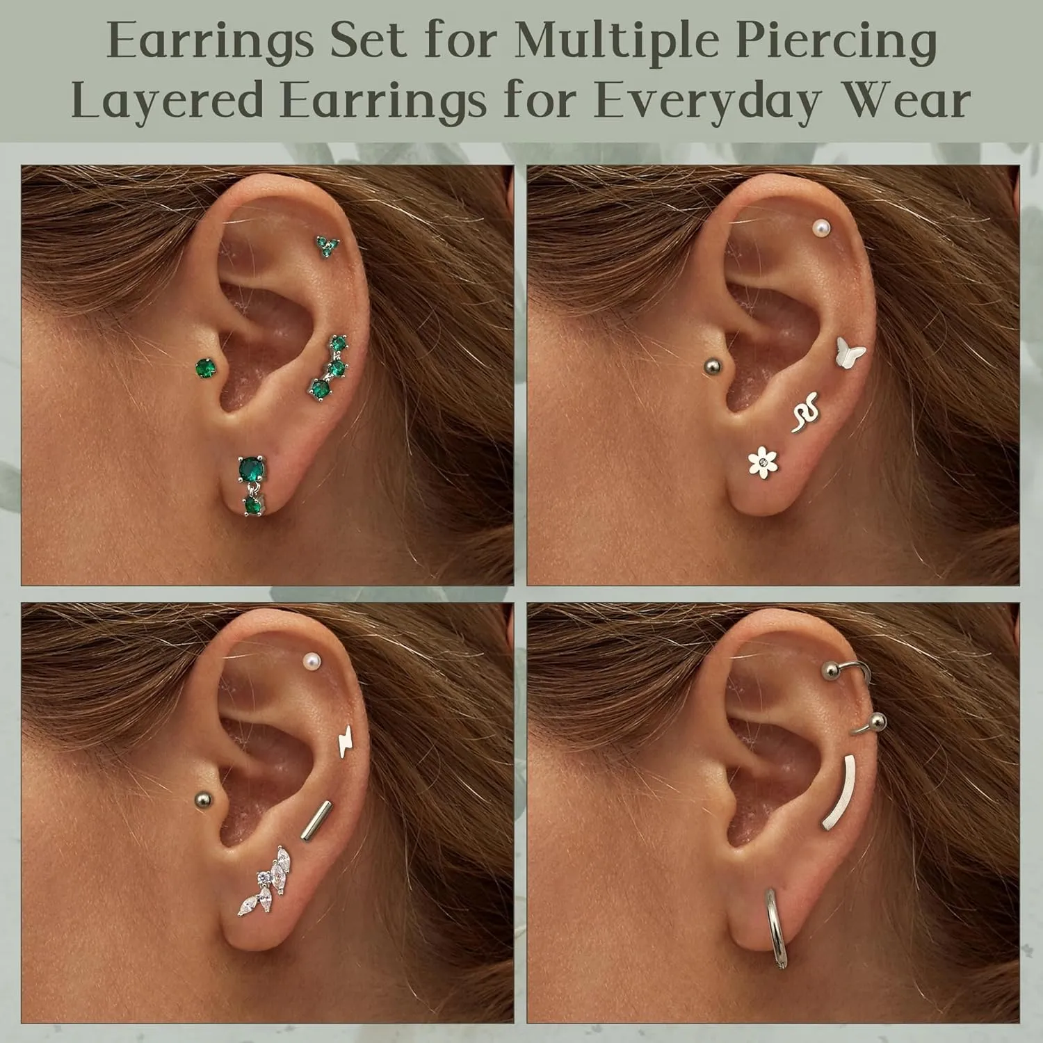 Small Gold Flat Back Earrings for Women Stainless Steel 20G Cartilage Stud Earrings Set for Multiple Piercing Butterfly Green CZ Flatback Earrings Helix Tragus Conch Piercing Jewelry