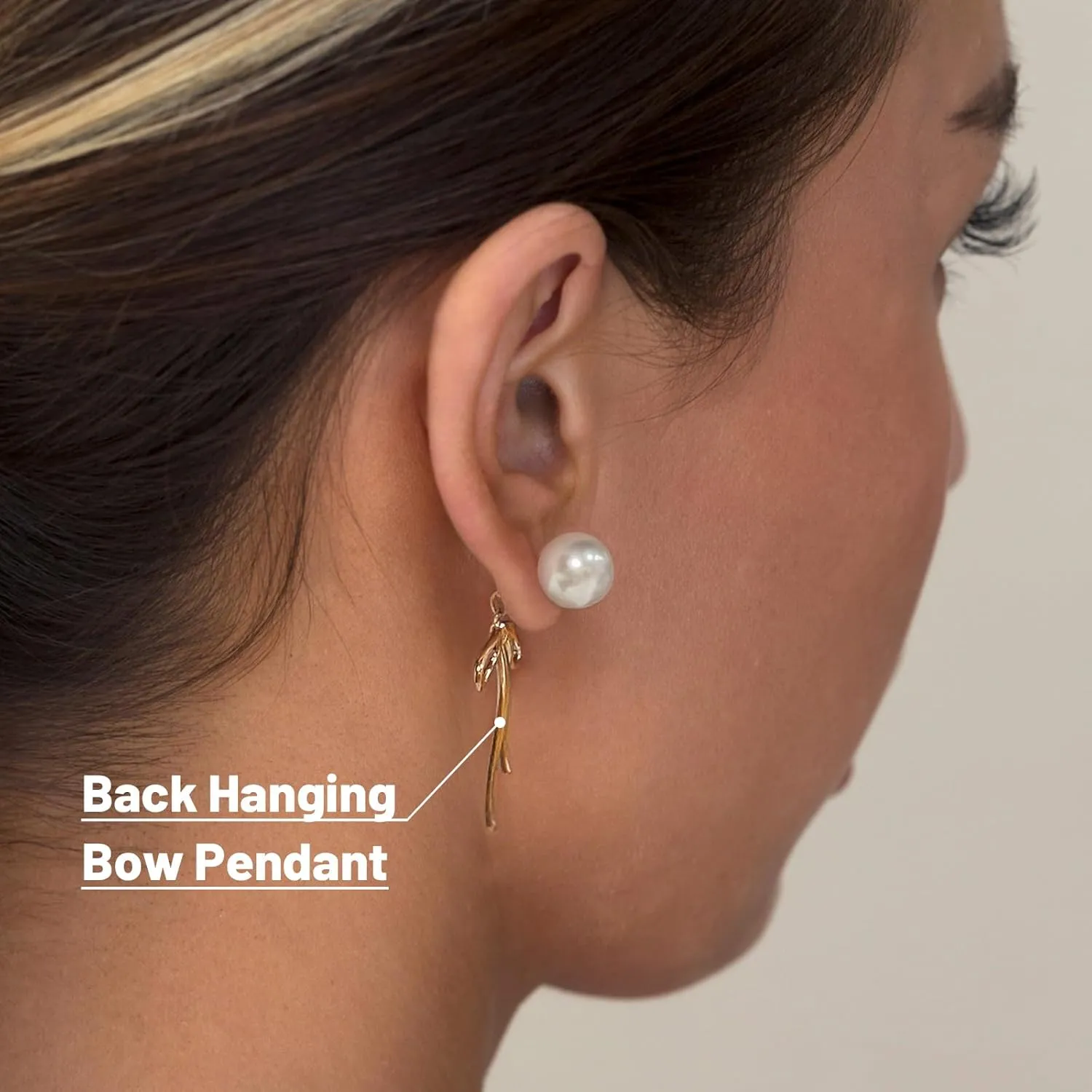Small Gold Silver Pearl Bow Earrings for Women Trendy 925 Sterling Silver Post Dainty 14k Gold Plated Bow Dangle Earrings for Women