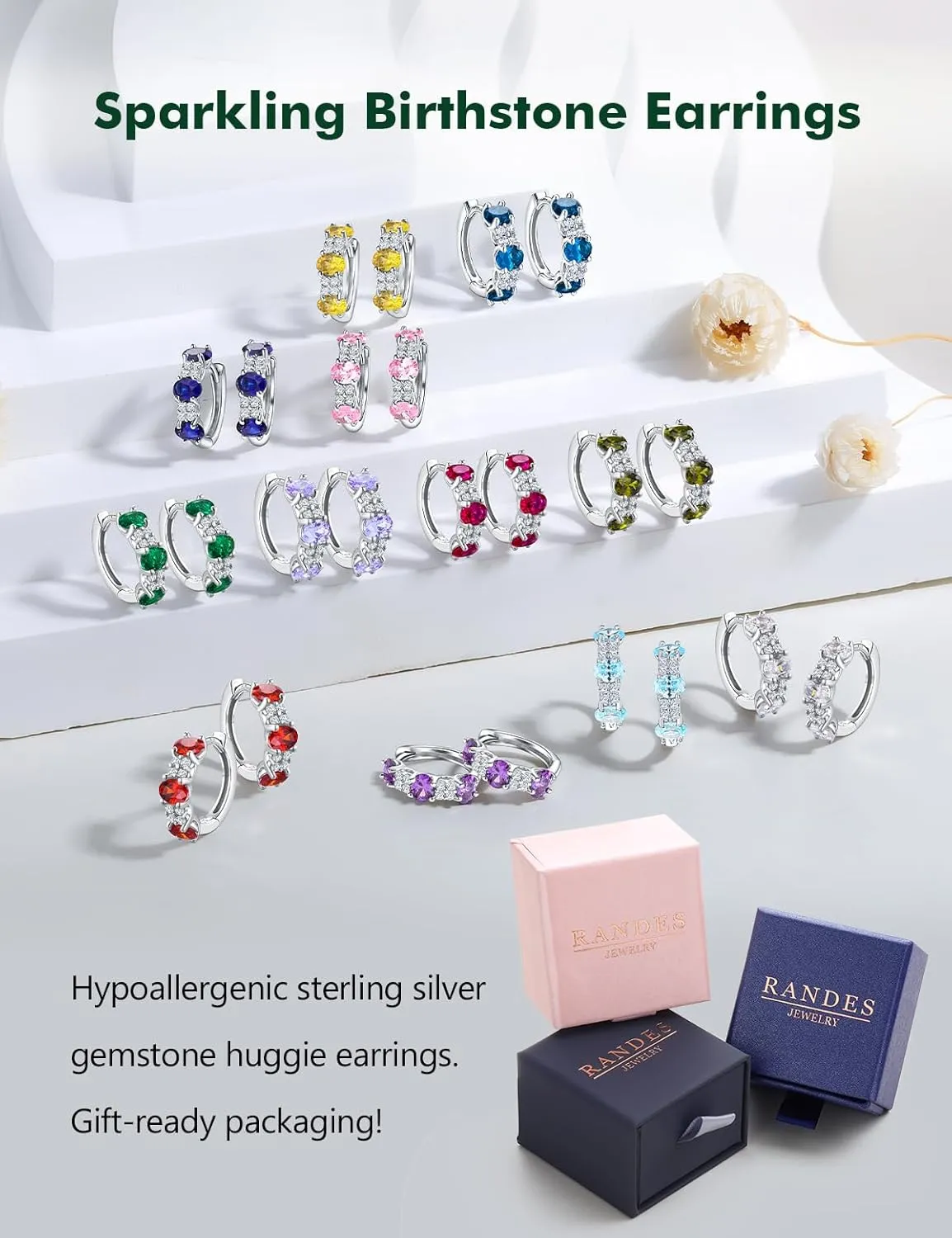 Small Hoop Earrings for Women Hypoallergenic 925 Sterling Silver 13.5mm Thick Huggie Earrings Hoops Created Gemstone Diamond Birthstone Wedding Earrings