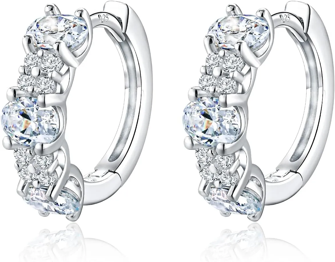 Small Hoop Earrings for Women Hypoallergenic 925 Sterling Silver 13.5mm Thick Huggie Earrings Hoops Created Gemstone Diamond Birthstone Wedding Earrings