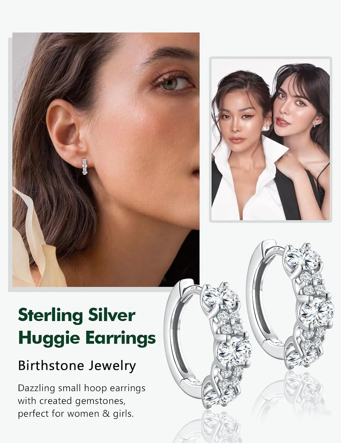 Small Hoop Earrings for Women Hypoallergenic 925 Sterling Silver 13.5mm Thick Huggie Earrings Hoops Created Gemstone Diamond Birthstone Wedding Earrings