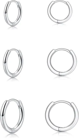 Small Silver Hoop Earrings, Sterling Silver Hoop Earrings For Women Hypoallergenic Earrings Tiny Huggie Hoop Silver Earrings Set For Men 3 Pairs